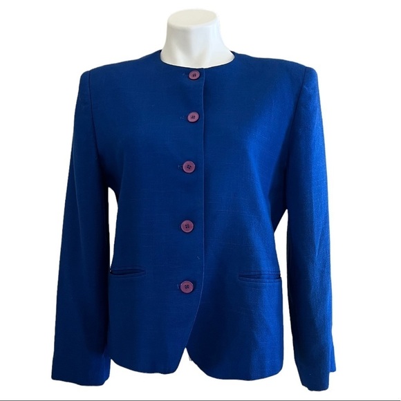 CHRISTIAN DIOR Royal Blue Cropped Blazer Size 12 - Picture 1 of 7